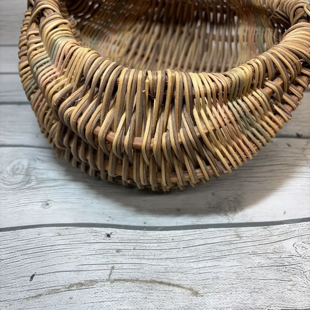 Vtg Woven Berry, Egg Butt Basket Handle God's Eye Gather Farm Twisted Handle